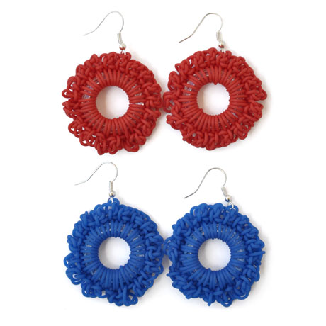 Red and blue “PVC Round” earrings